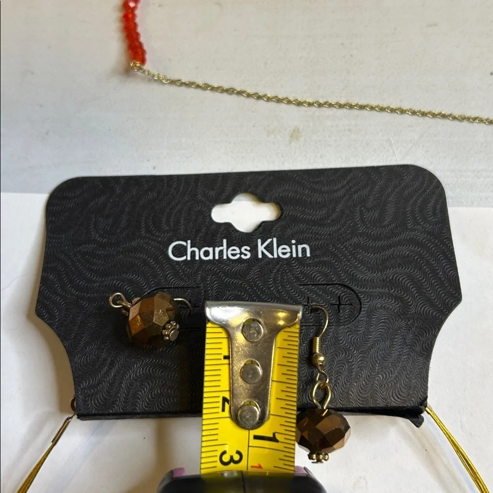 Vintage Charles Klein Brown Beaded Necklace And Earring Set